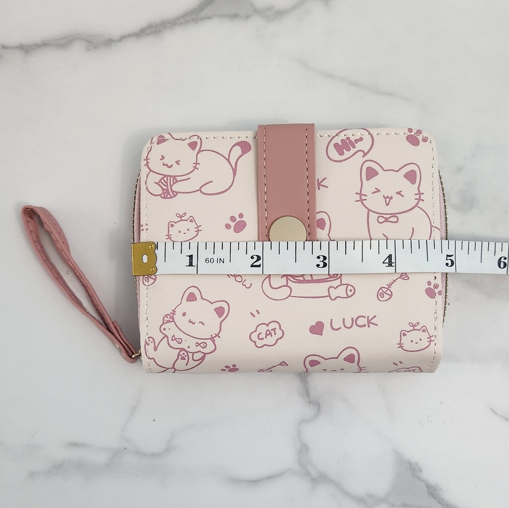 Pink & White Whimsical Cat Print Mini Wallet - Picture 14 of 15